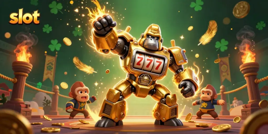 Slot dengan mesin slot yang memukau dan koin berlimpah meledak dari gorila emas transformer.