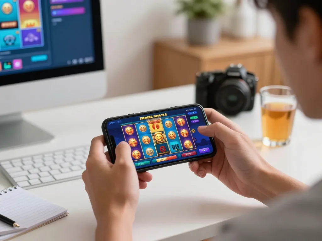 Terlibat dalam permainan slot gratis di smartphone, menangkap gairah perjudian online.