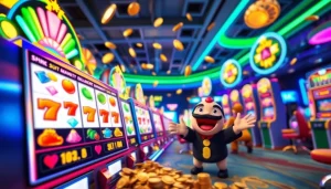 Main visual of Unogg slot game celebrating big wins with animated characters and vibrant colors.
