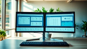 Enhance IT Helpdesk Solutions with a modern office workstation setup and sleek technology.