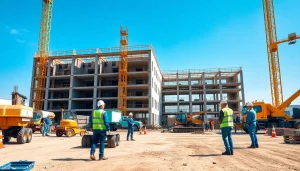 Showcase a New Jersey Commercial General Contractor at work on a vibrant construction site.