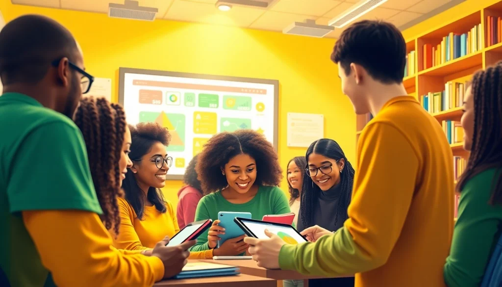 Engage with a collaborative classroom scene illustrating Education through student interaction.