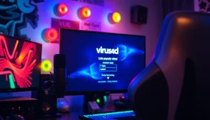 Masuk ke virus4d login slot dengan antarmuka yang bercahaya dan aksesori permainan berwarna-warni.