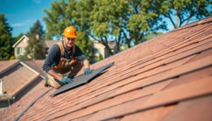 Twin Shield Roofing contractor installing shingles on a residential roof, showcasing expertise and quality.