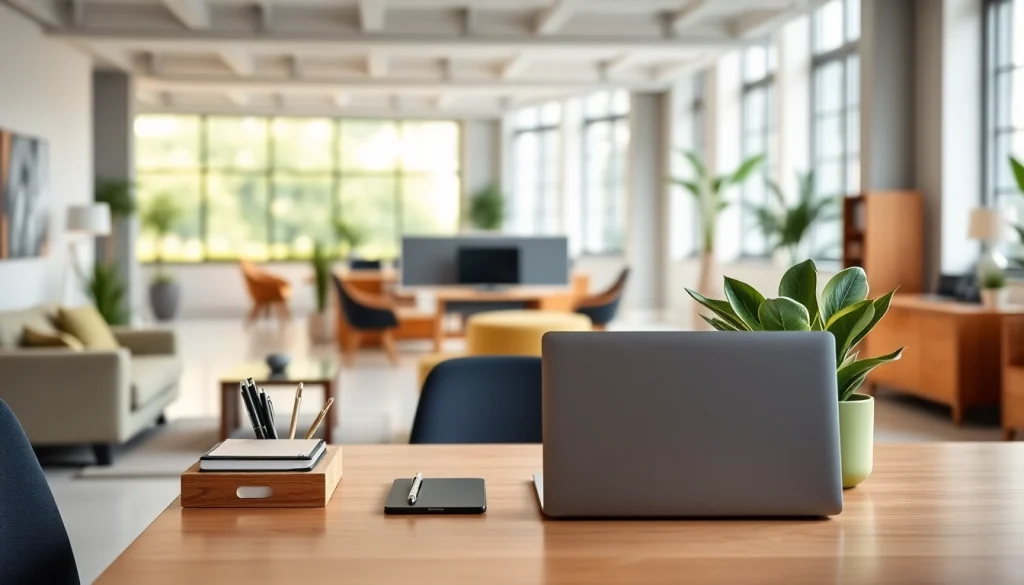 Experience JBO's modern rental office featuring sleek design and inviting workspace.