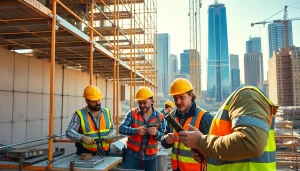 Skilled New York General Contractor team collaborating on a modern urban construction site.