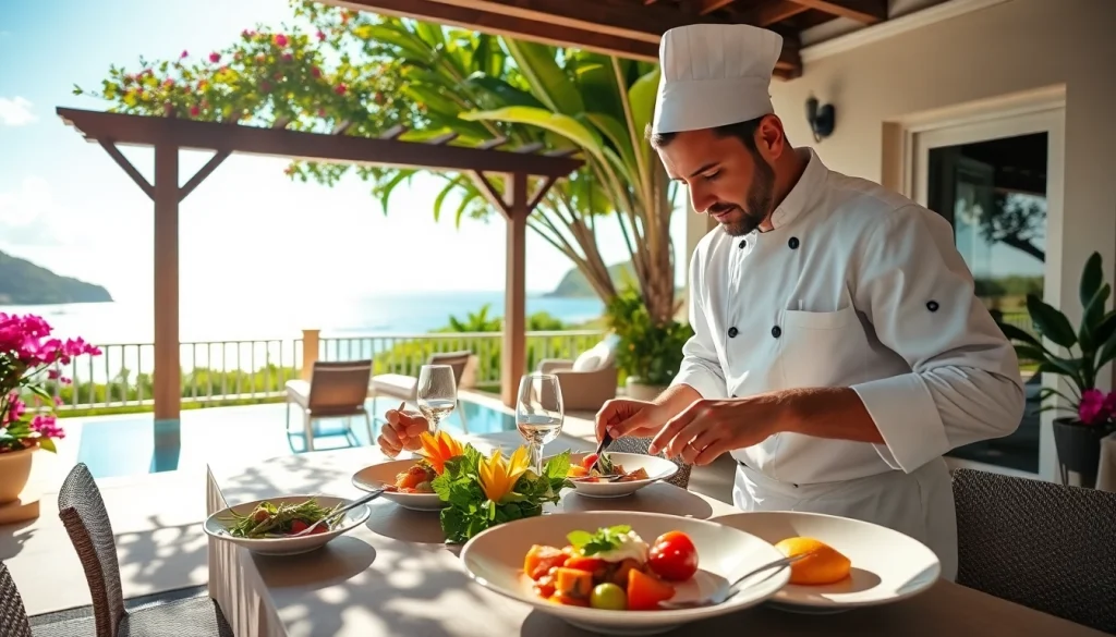 Experience the luxury of a Private chef St Martin crafting gourmet meals in an elegant villa setting.