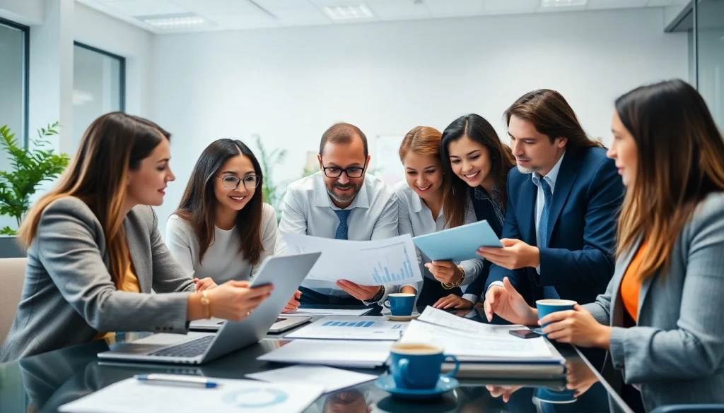 Quickplus Business Consultants collaborating in a modern office setting, emphasizing professionalism and teamwork.