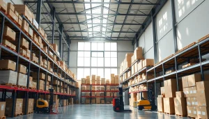 Find a spacious warehouse near me featuring organized shelving and efficient storage solutions.