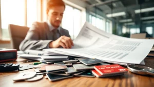 신용카드 현금화를 위한 재무 문서 검토 장면을 묘사하는 이미지