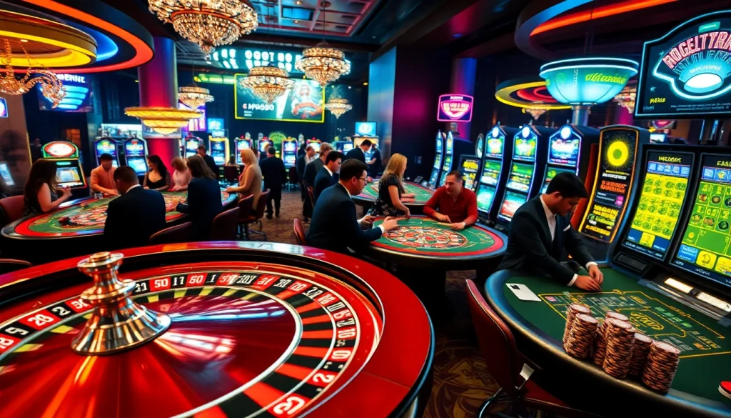 Experience the thrill of gaming at mm88.directory with vibrant casino tables, poker chips, and spinning roulette wheels.