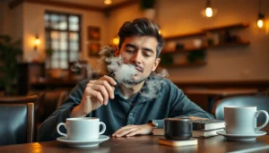 Genießen Sie vape ohne nikotin in einem gemütlichen Café mit entspannender Atmosphäre.