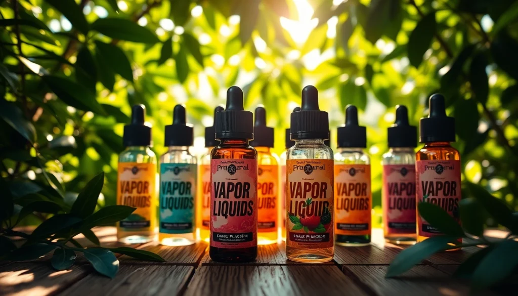 Eine Auswahl an flüssigen Vape-Flaschen zeigt verschiedene Geschmäcker.