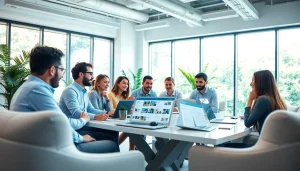 Showcasing a collaborative team working on wordpress services in a modern office.