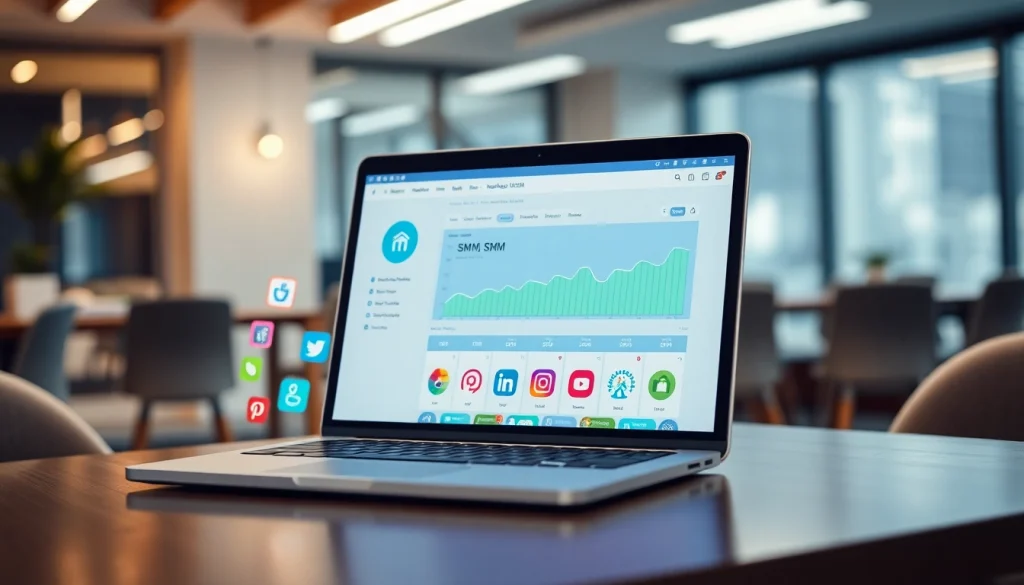 Engaging visual of an Instagram smm panel on a modern laptop showcasing social media analytics.