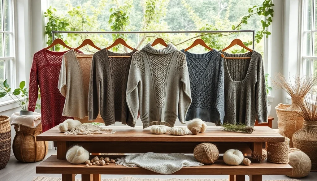 Showcase handmade clothing at https://www.ound-ound.com in a bright studio, emphasizing natural craftsmanship.
