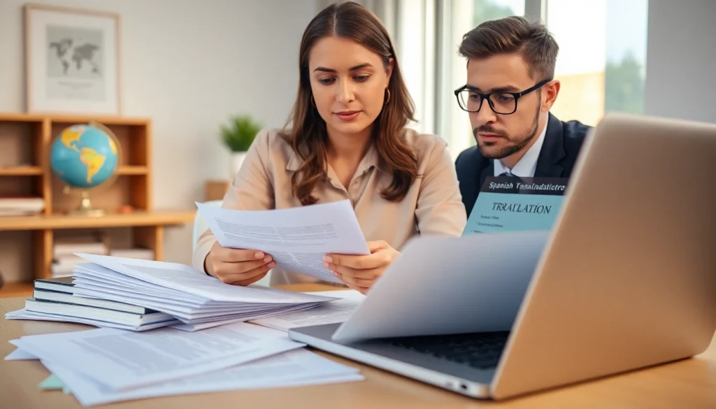 Traducteur espagnol assermenté examinant des documents juridiques pour l'assurance qualité.