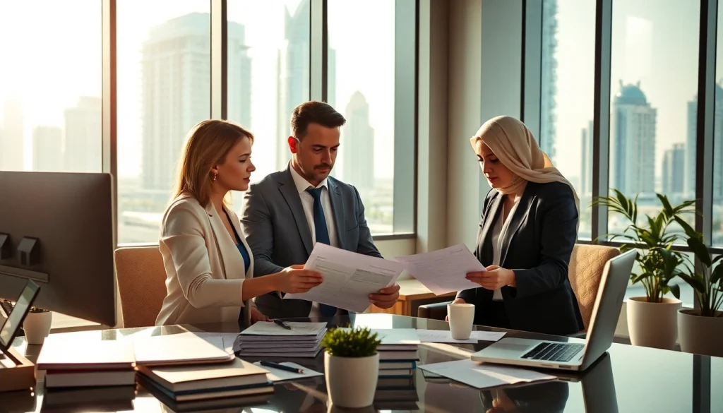 Bookkeeping firm in Abu Dhabi showcasing professionals collaborating in a modern office.