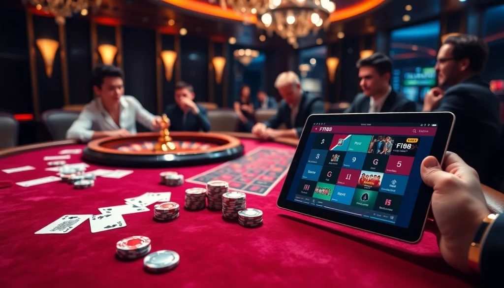 Experience the excitement of gambling with the F168 brand in a luxurious casino setting.