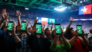 Fans enthusiastically engaging in sports betting Texas during a lively game in a Texas stadium.
