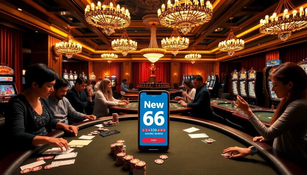 Playing high-stakes poker at New 66 with vibrant casino atmosphere and excitement.