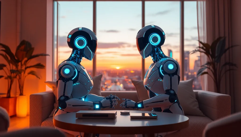 AI sex bot engaging in a warm interaction with a user in a modern, intimate setting.