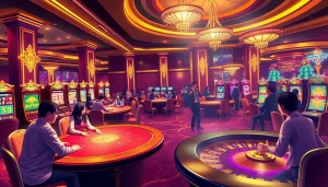Immersive gambling experience at Trang chủ MM88 with vibrant casino tables and slot machines.