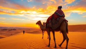 Marrakech camel ride and quad biking at sunset in the Agafay Desert highlighting adventure and culture.