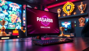 Menggambarkan pengalaman menarik di PASAR88 ONLINE dengan suasana game yang energik.