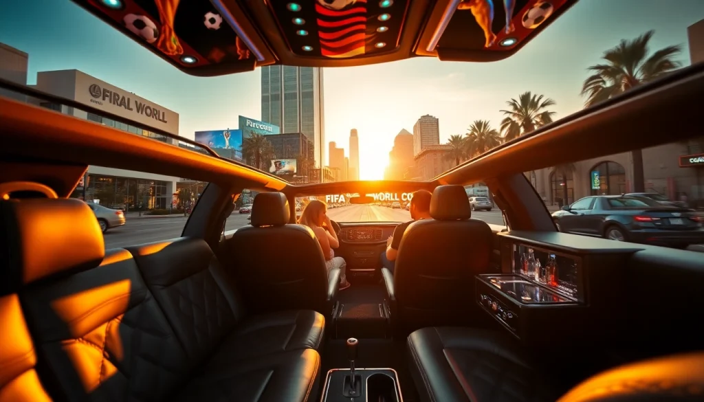 World Cup Group Transportation in a luxury limousine celebrating with fans in Los Angeles.