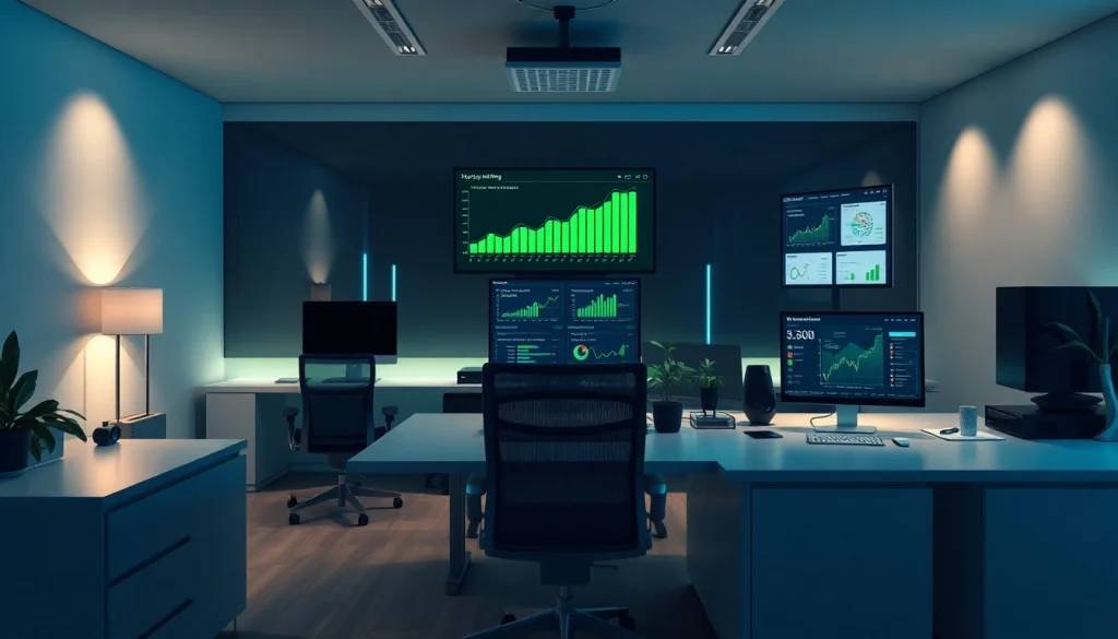 Showcase a sophisticated workspace featuring a crypto mining app interface with live statistics.
