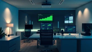 Showcase a sophisticated workspace featuring a crypto mining app interface with live statistics.