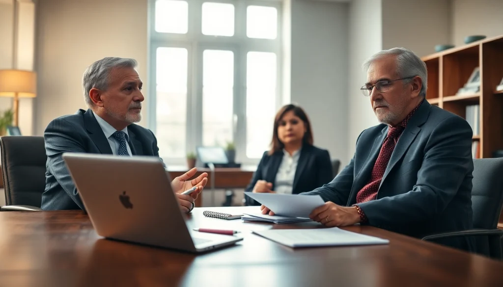 Consultation with an eminent domain lawyer, showcasing a supportive office environment.