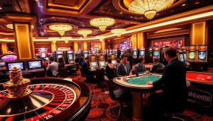Players enjoying the thrills of shbet88 at a bustling casino table, showcasing a vibrant roulette wheel.