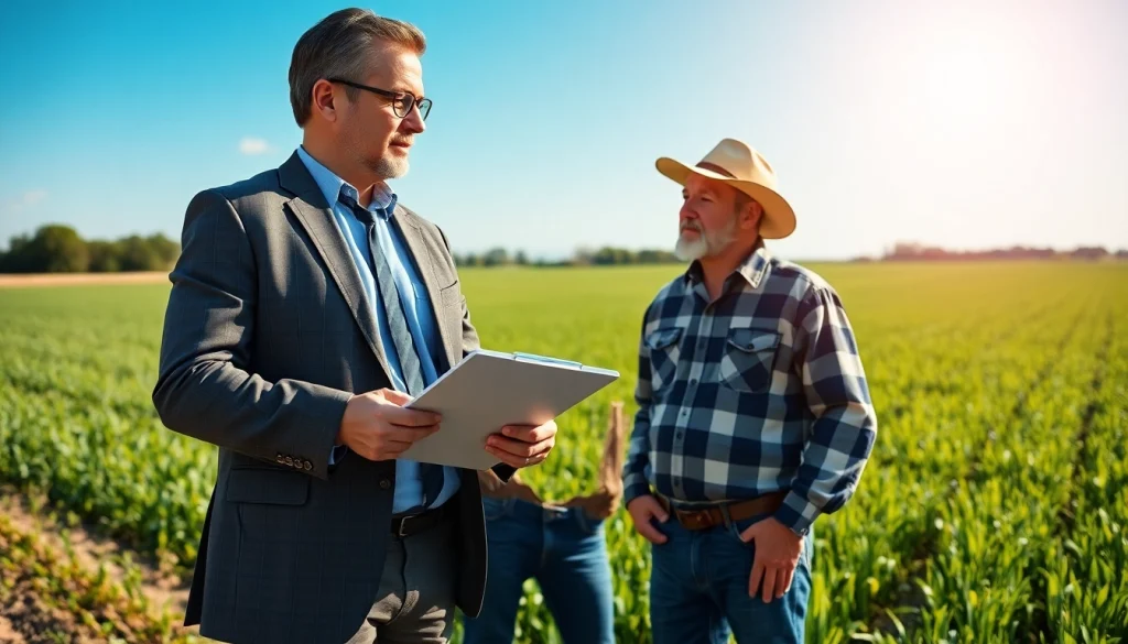 Farm consultation with an agriculture lawyer providing legal advice.