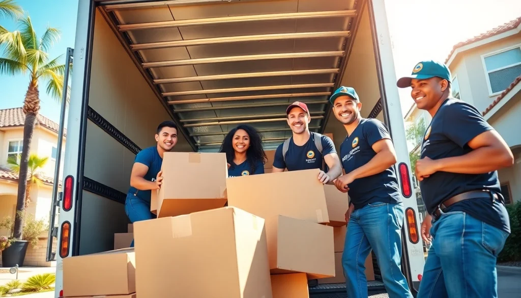 San Diego Moving Company team members efficiently loading boxes into a truck, showcasing professionalism.