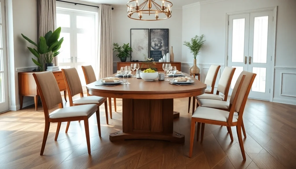 Stunning extension tables set for dining, showcasing versatility in a modern home environment.