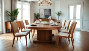 Stunning extension tables set for dining, showcasing versatility in a modern home environment.