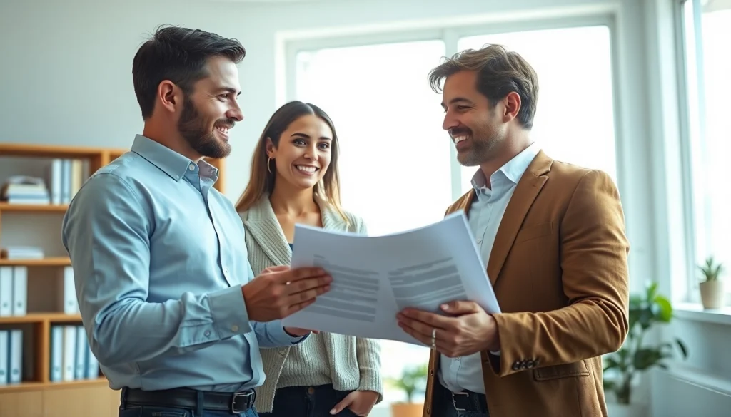 Guiding homeowner through Property Insurance Claims process with expert advice in a modern office.