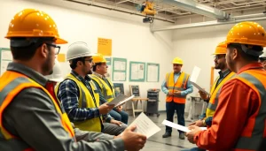 Engaged construction professionals in a safety training session emphasizing construction safety training.