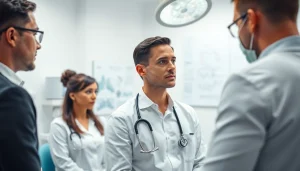 Patients exploring hair transplant uk options in a consultation with a professional surgeon.