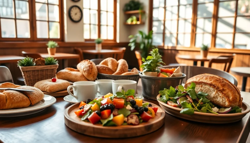 Penawaran lezat dari https://kingarthurcafe.com/menu yang menampilkan suasana kafe yang hangat dengan beragam kue panggang.