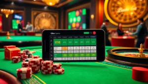 Experience the excitement of betting on 12bet with interactive casino tables, poker chips, and colorful games.