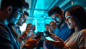 The image illustrates diverse users interacting with an AI chatbot in a modern setting, emphasizing the theme of sex ai and connection.