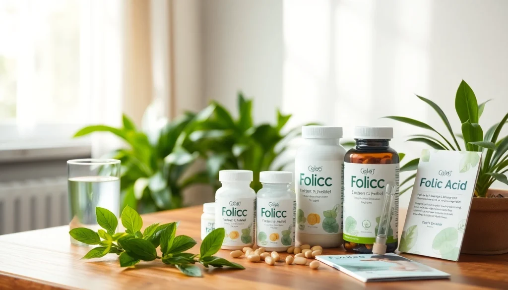 葉酸サプリのおすすめ—鮮やかなサプリメントとウェルネス要素が並ぶ