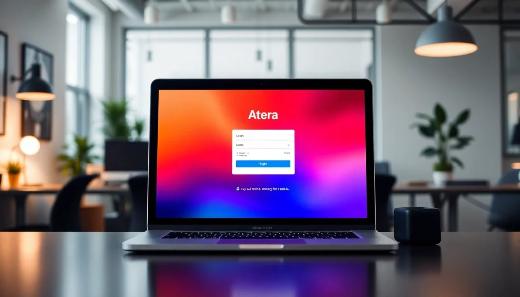 Atera login screen showcasing secure access procedures on a modern laptop.