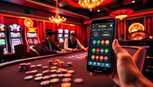 Người chơi nhiệt huyết tham gia tại bàn poker Tik 88, được bao quanh bởi các máy đánh bạc thú vị và bầu không khí casino lộng lẫy.