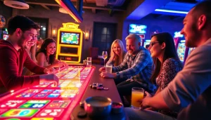 Geng teman bersenang-senang bermain petanitoto di meja bermain yang meriah.