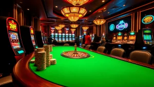 Rasakan kegembiraan seputar slot dewanaga89 dengan suasana kasino mewah dan permainan taruhan tinggi.