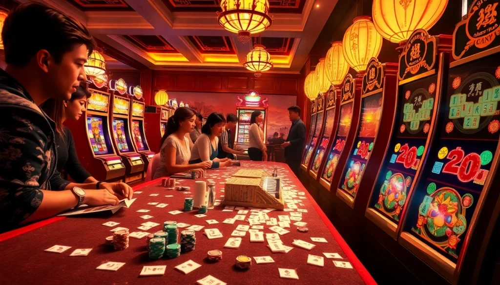 Experience the thrill of Mahjong Ways 2 at a vibrant casino, showcasing stunning slot machines and dynamic players.